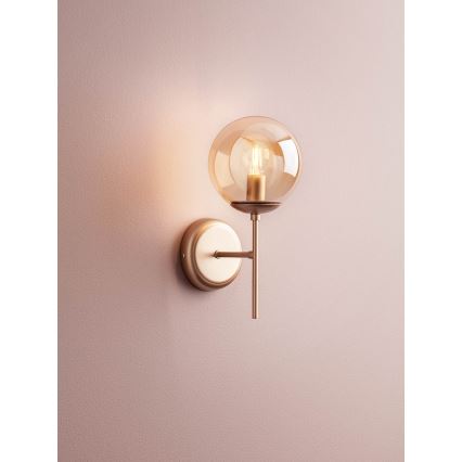 Redo 01-2942 - Wandlamp MUNDI 1xE14/28W/230V koper/rookglas