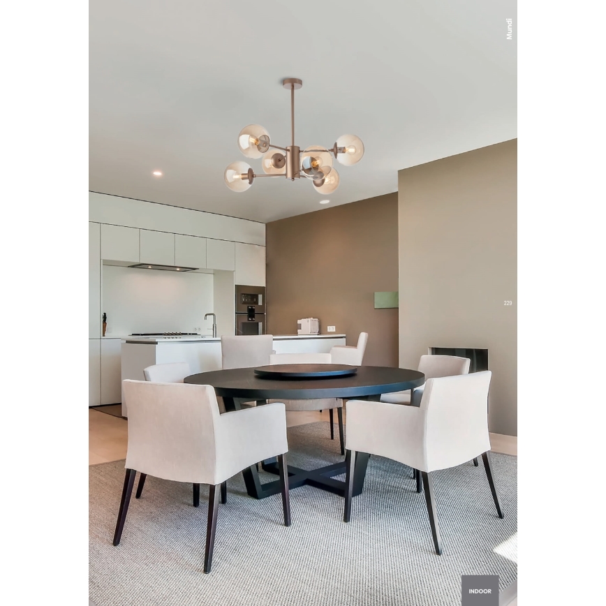 Redo 01-2943 - Kroonluchter met staaf MUNDI 6xE14/28W/230V koper/rookglas