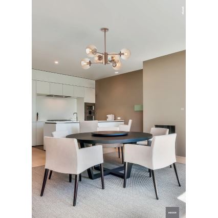 Redo 01-2943 - Lustre sur tige MUNDI 6xE14/28W/230V cuivré/fumé