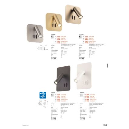 Redo 01-2978 - Applique murale LED QUDA LED/6W/230V + LED/3W 3000K IRC 90 USB chrome mat