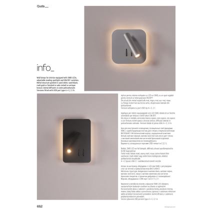 Redo 01-2978 - QUDA LED-wandlamp LED/6W/230V + LED/3W, 3000K, CRI 90, USB, mat chroom