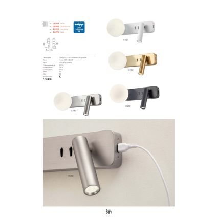 Redo 01-2991 - Applique murale LED OASIS LED/3W/230V + 1xG9/10W USB IRC 90 blanche