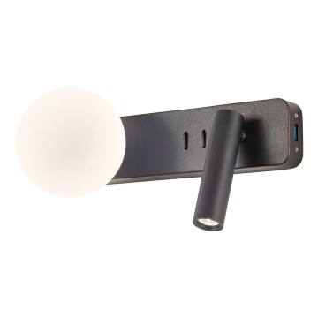 Redo 01-2994 - LED-wandlamp OASIS LED/3W/230V + 1xG9/10W USB CRI 90 zwart