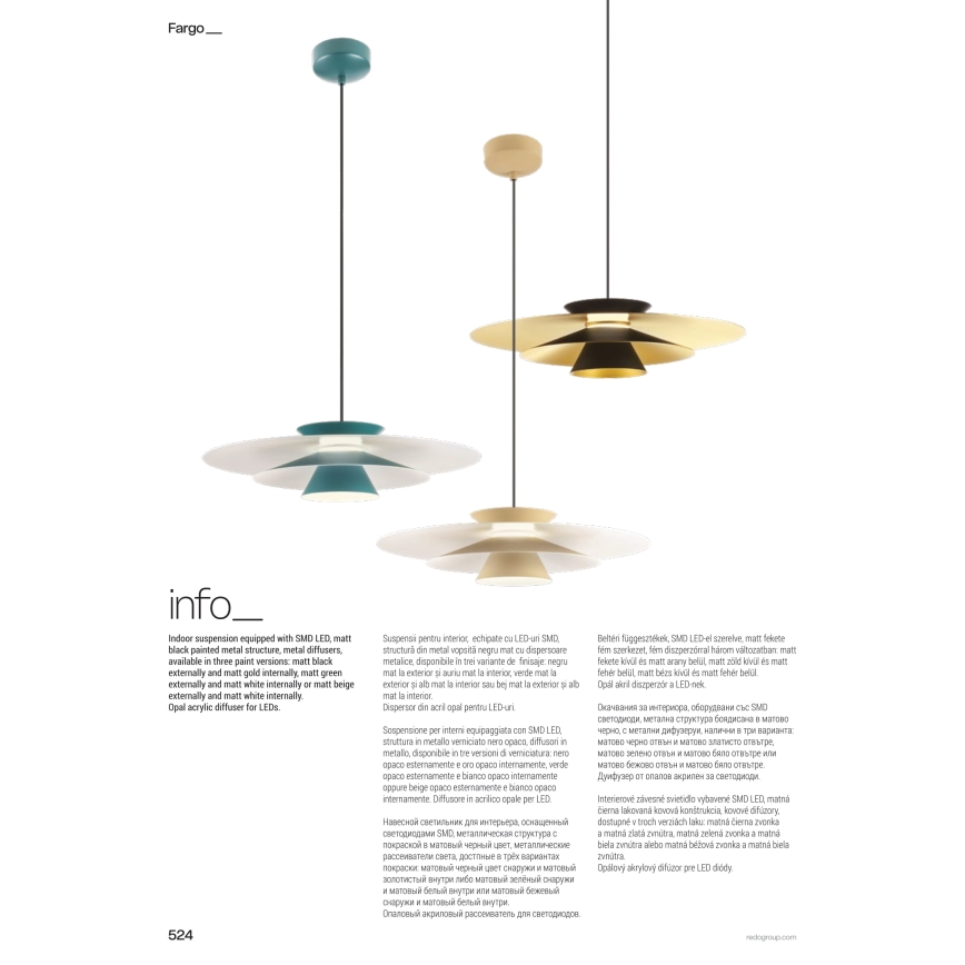 Redo 01-3001 - LED hanglamp met kabel FARGO LED/16,5W/230V CRI 90 Ø 50 cm zwart/goud