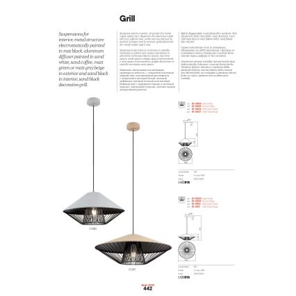 Redo 01-3004 - Pendellamp aan kabel GRILL 1xE27/42W/230V Ø 39,6 cm zwart/wit