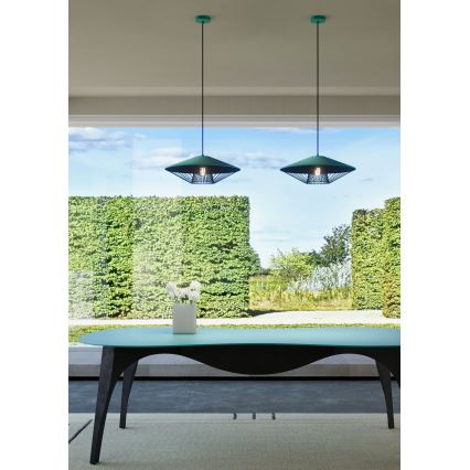 Redo 01-3010 - Hanglamp aan kabel GRILL 1xE27/42W/230V Ø 49,5 cm zwart/turkoois