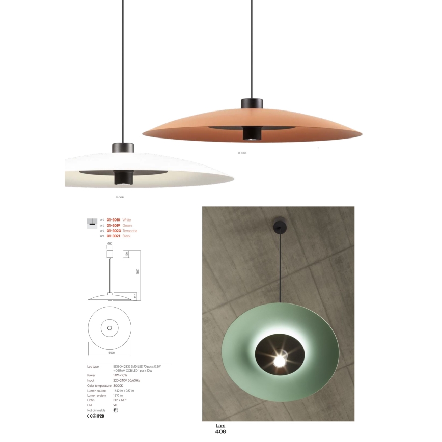 Redo 01-3019 - LED-kroonluchter aan kabel LARS LED/14W/230V + LED/10W pr. 60 cm CRI 90 groen