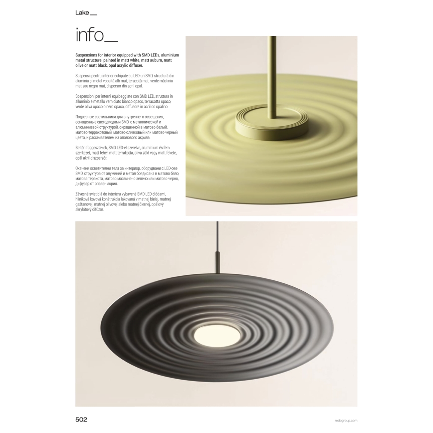 Redo 01-3044 - LED-hanglamp met kabel LAKE LED/13W/230V CRI 90 Ø 50 cm wit