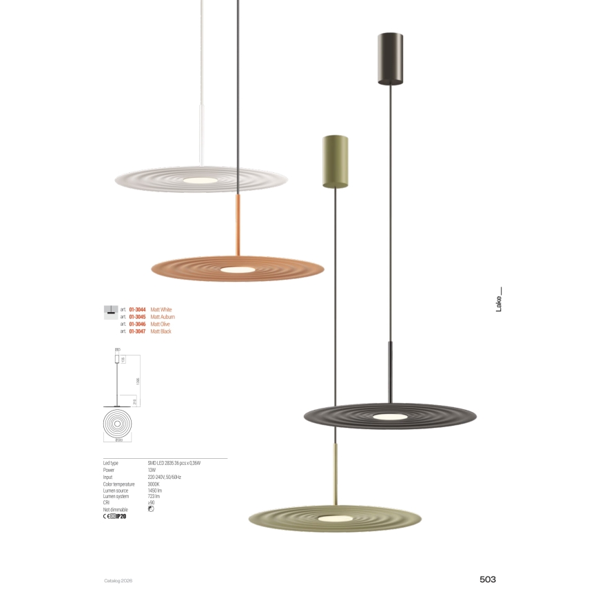 Redo 01-3046 - LED-hanglamp met kabel LAKE LED/13W/230V CRI 90 Ø 50 cm groen