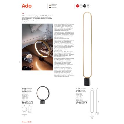 Redo 01-3061 - Lampadaire à intensité variable ADO LED/24W/230V blanc