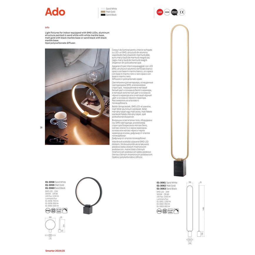Redo 01-3061 - Lampadaire à intensité variable ADO LED/24W/230V blanc
