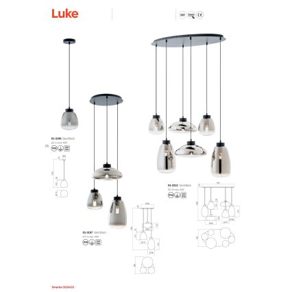 Redo 01-3197 - Hanglamp aan een koord LUKE 3xE27/42W/230V diameter 46 cm zwart