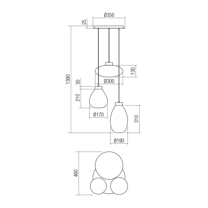 Redo 01-3197 - Hanglamp aan een koord LUKE 3xE27/42W/230V diameter 46 cm zwart