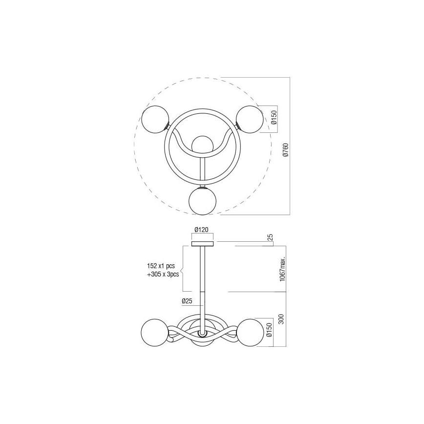 Redo 01-3256 - Lustre sur tige CONFUSIO 3xE14/28W/230V Ø 76 cm doré