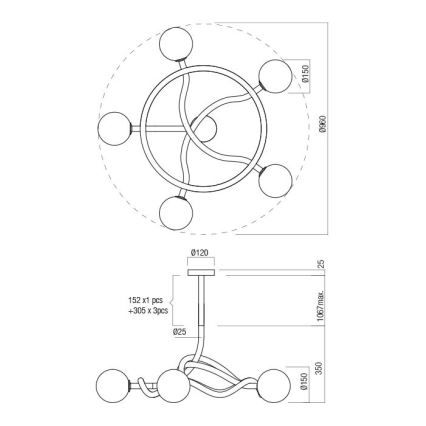 Redo 01-3258 - Lustre sur tige CONFUSIO 5xE14/28W/230V Ø 96 cm doré