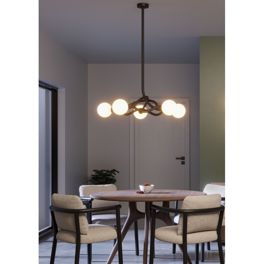 Redo 01-3259 - Hanglamp met stang CONFUSIO 5xE14/28W/230V Ø 96 cm zwart
