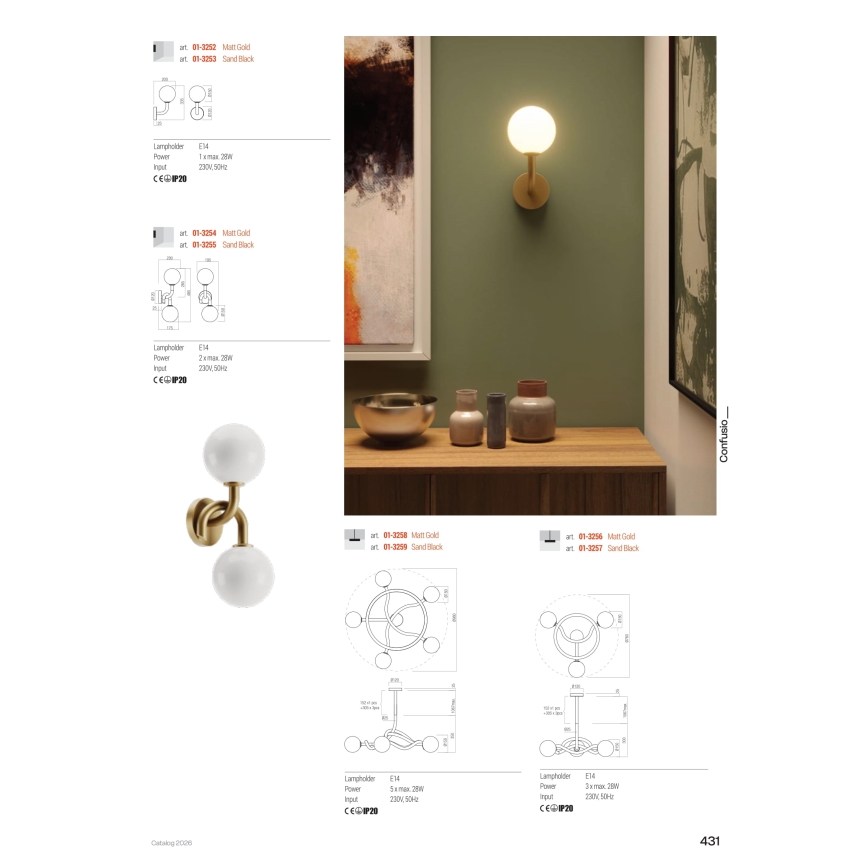 Redo 01-3259 - Hanglamp met stang CONFUSIO 5xE14/28W/230V Ø 96 cm zwart