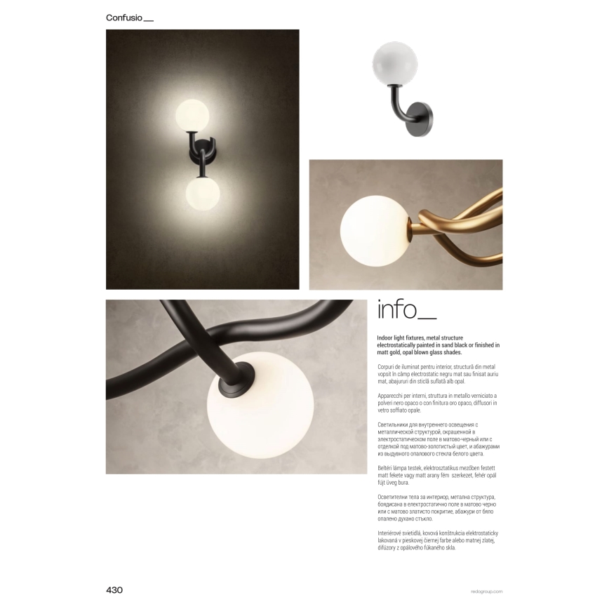 Redo 01-3259 - Lustre sur tige CONFUSIO 5xE14/28W/230V diam. 96 cm noir