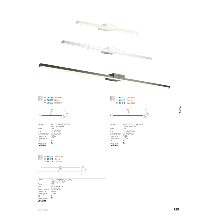 Redo 01-3275 - ASTON LED-verlichting voor badkamerspiegel 24W/230V 3000/4000K 120 cm CRI 90 IP44 glanzend chroom