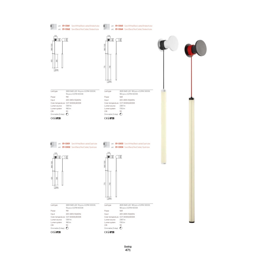 Redo 01-3303 - Dimbare LED-wandlamp SWING LED/16W/230V 3000/4000K CRI 90 wit