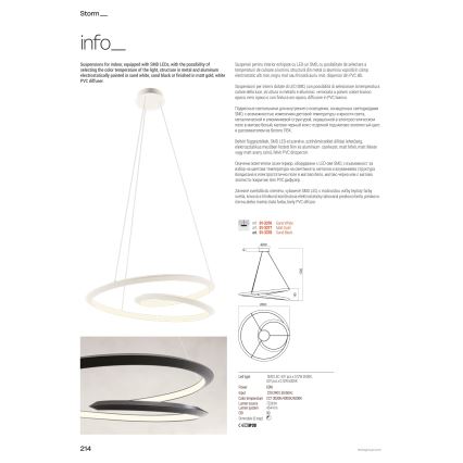 Redo 01-3376 - STORM LED-dimbare hanglamp aan kabel, 60 W, 230 V, 3000/4000/6000 K, CRI 90, Ø 80 cm, wit