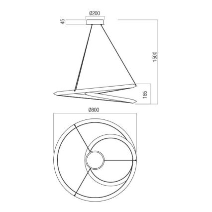 Redo 01-3378 - Dimbare LED-hanglamp aan kabels STORM, 60W, 230V, 3000/4000/6000K, CRI 90, Ø 80 cm, zwart