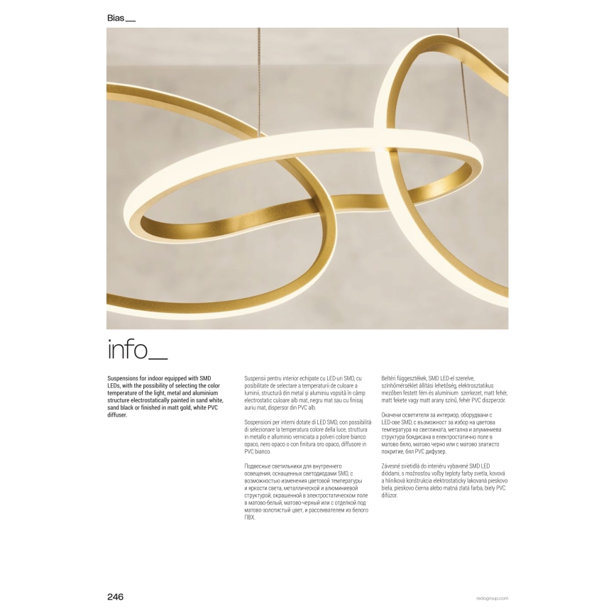 Redo 01-3389 - LED-dimbare hanglamp aan kabel BIAS LED/90W/230V 3000/4500/6500K CRI 90 goud