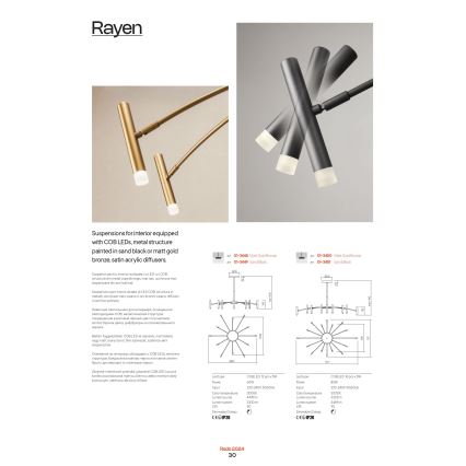 Redo 01-3448 - Dimbare RAYEN LED-kroonluchter op staaf LED/60W/230V CRI 90, goudkleurig