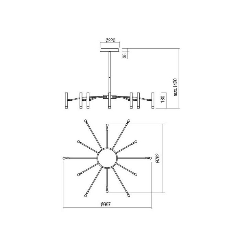 Redo 01-3448 - Lustre LED dimmable sur tige RAYEN LED/60W/230V CRI 90 doré