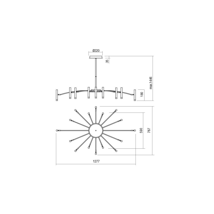 Redo 01-3450 - Dimbare RAYEN LED-hanglamp met stang LED/80W/230V CRI 90, goudkleurig