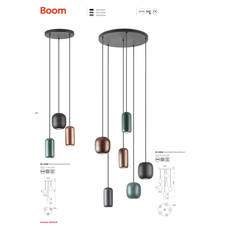 Redo 01-3481 - Suspension filaire BOOM 5xGU10/10W/230V noir/vert/marron