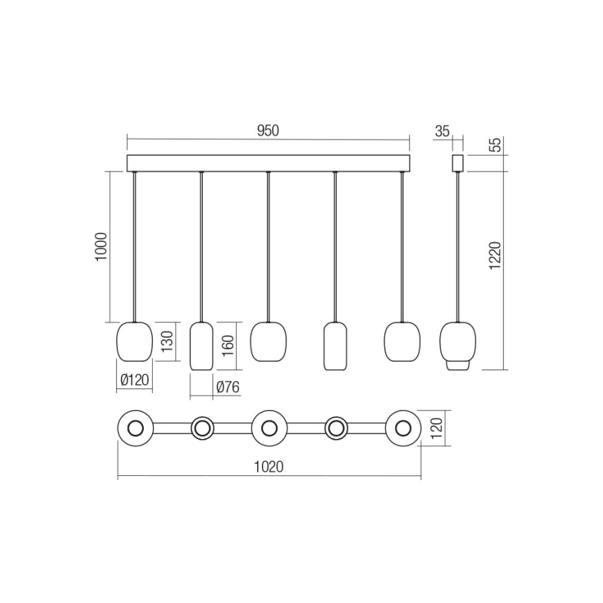 Redo 01-3481 - Suspension filaire BOOM 5xGU10/10W/230V noir/vert/marron