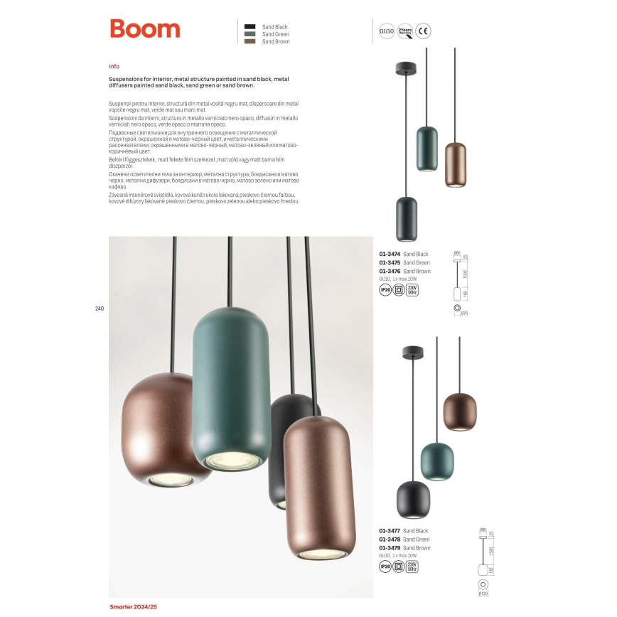 Redo 01-3482 - Hanglamp aan een koord BOOM 6xGU10/10W/230V diameter 48 cm zwart/groen/bruin