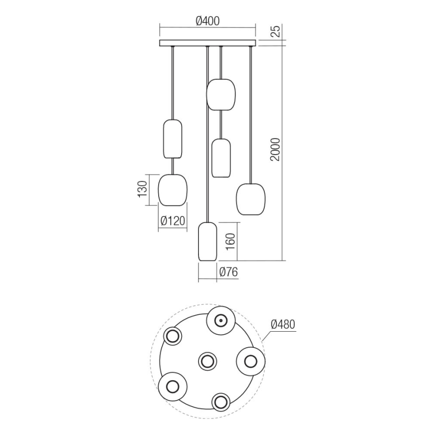 Redo 01-3482 - Suspension filaire BOOM 6xGU10/10W/230V d. 48 cm noir/vert/marron