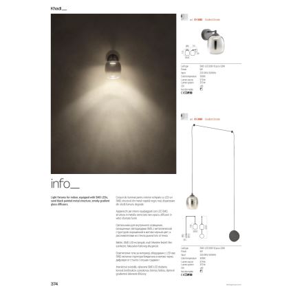 Redo 01-3484 - Applique murale LED KHADI, 6 W, 230 V, IRC 90, Ø 12 cm, noir/fumé
