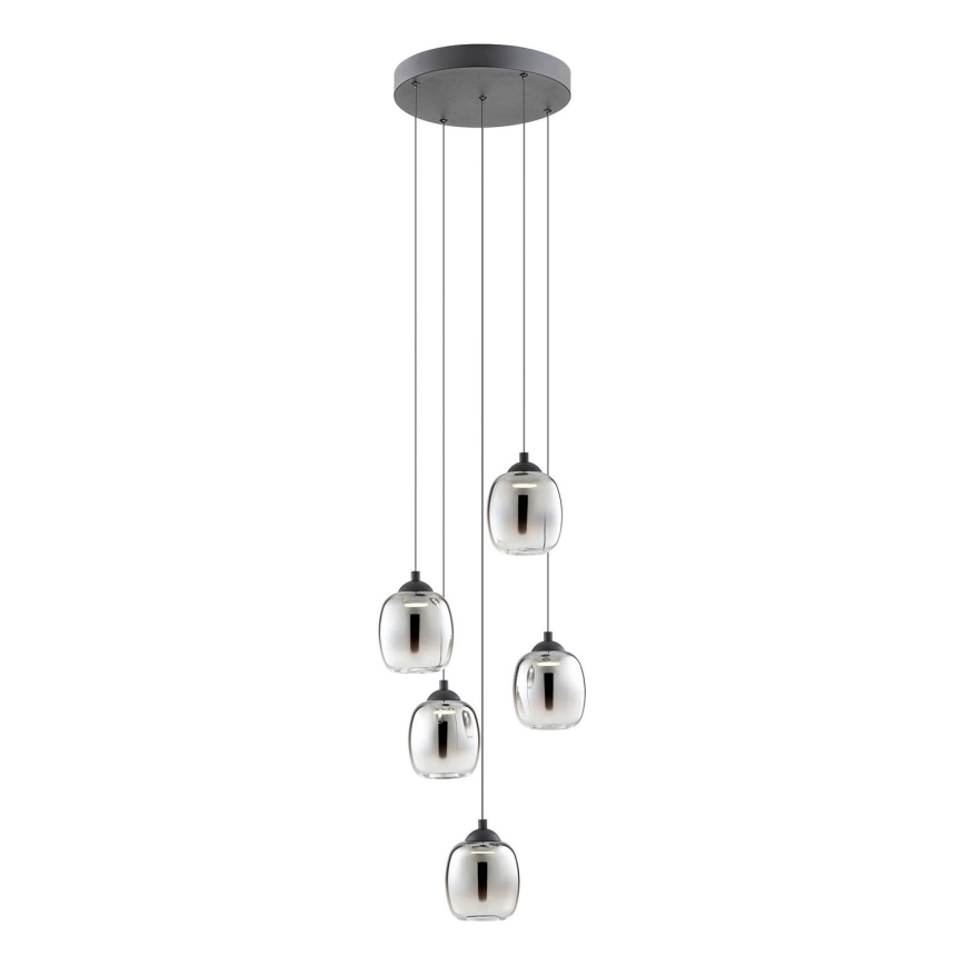 Redo 01-3488 - Dimbare LED-hanglamp aan staalkabel KHADI 5xLED/5,2W/230V CRI 90 Ø 43 cm zwart/gerookt