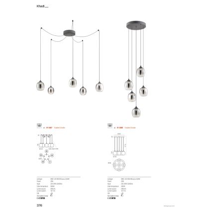Redo 01-3488 - Dimbare LED-hanglamp aan staalkabel KHADI 5xLED/5,2W/230V CRI 90 Ø 43 cm zwart/gerookt