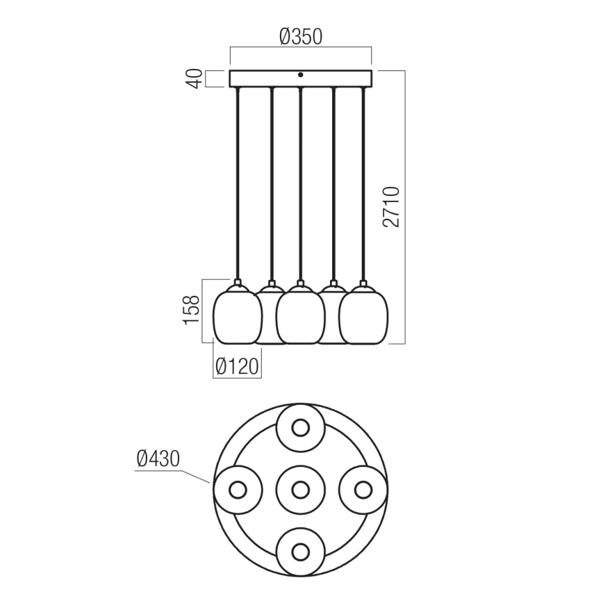 Redo 01-3488 - Dimbare LED-hanglamp aan staalkabel KHADI 5xLED/5,2W/230V CRI 90 Ø 43 cm zwart/gerookt