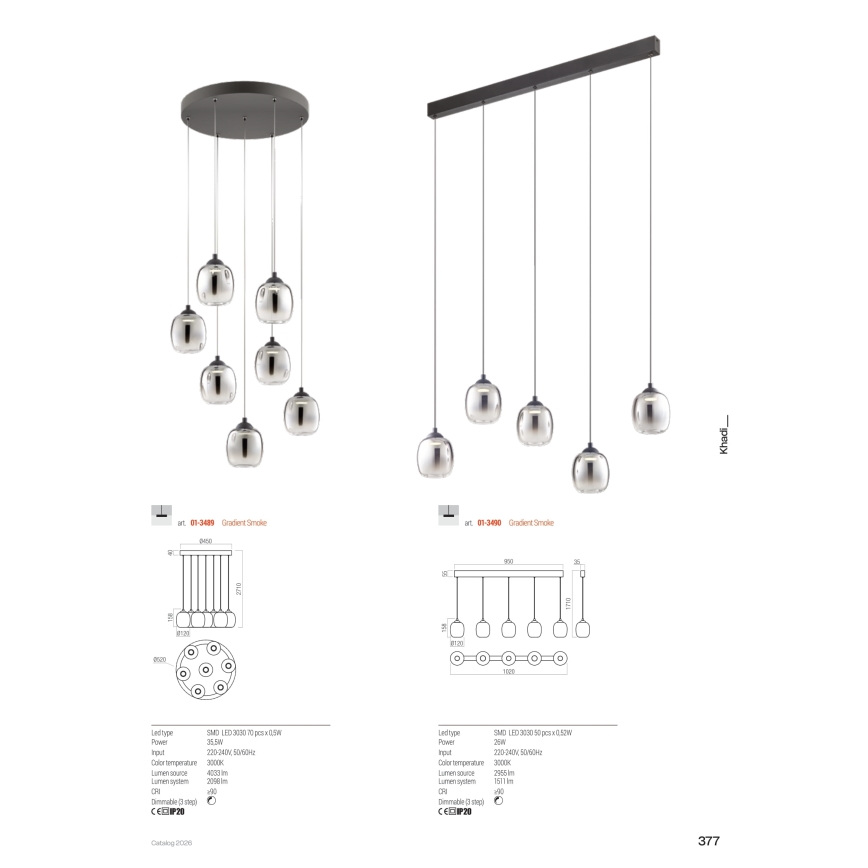 Redo 01-3489 - Dimbare pendellamp aan kabel KHADI 7xLED/5W/230V CRI 90 Ø 52 cm zwart/gerookt