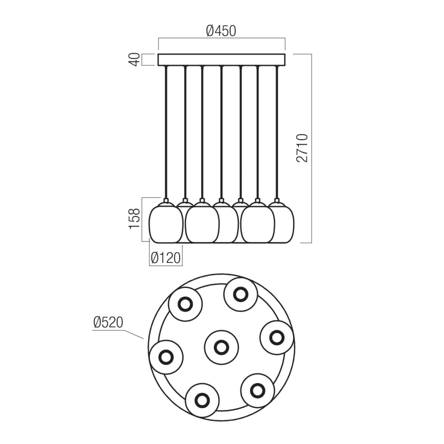Redo 01-3489 - Suspension LED dimmable sur câble KHADI 7xLED/5W/230V CRI 90 Ø 52 cm noir/fumé