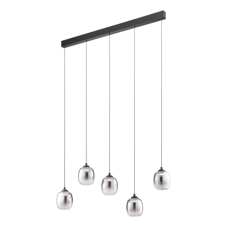 Redo 01-3490 - LED dimbare hanglamp met kabel KHADI 5xLED/5,2W/230V CRI 90 zwart/rookkleurig