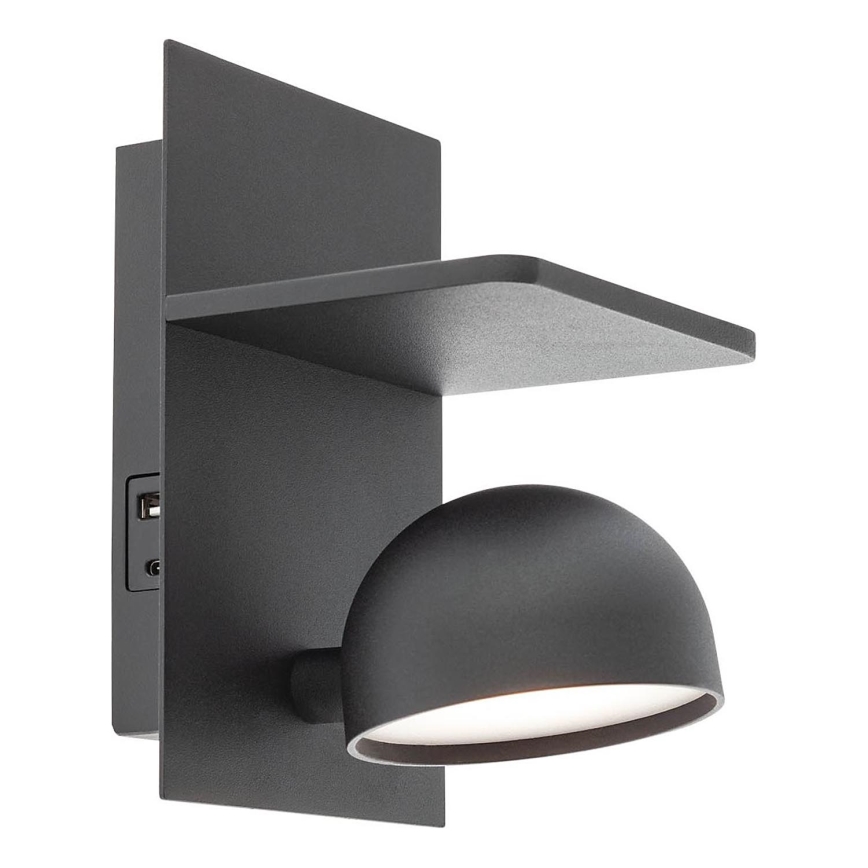 Redo 01-3491 - LED Wandspot SEIBI LED/7W/230V USB CRI 90 zwart