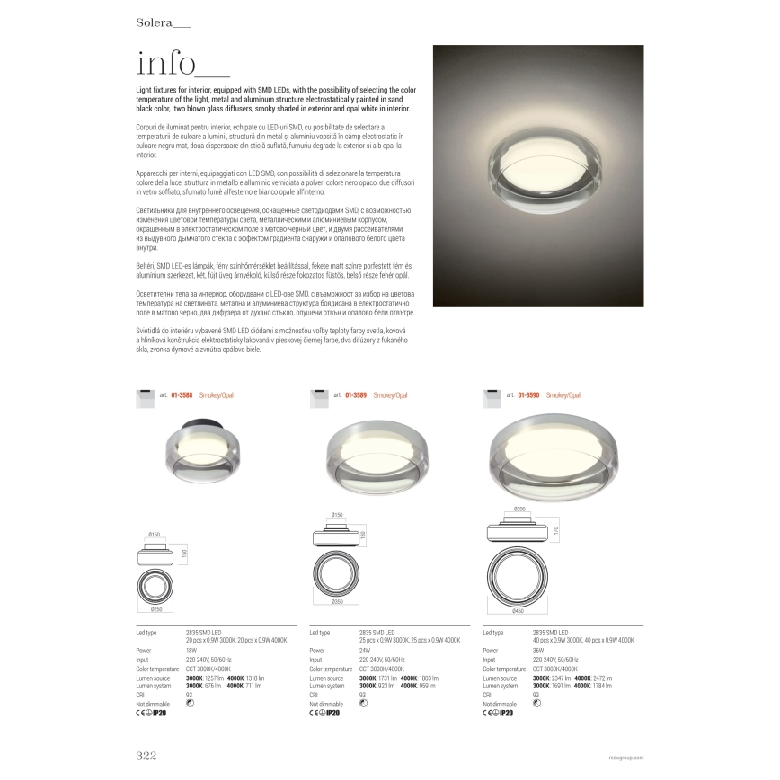 Redo 01-3590 - LED Plafondlamp SOLERA LED/36W/230V diameter 45 cm CRI 93 3000/4000K grijs