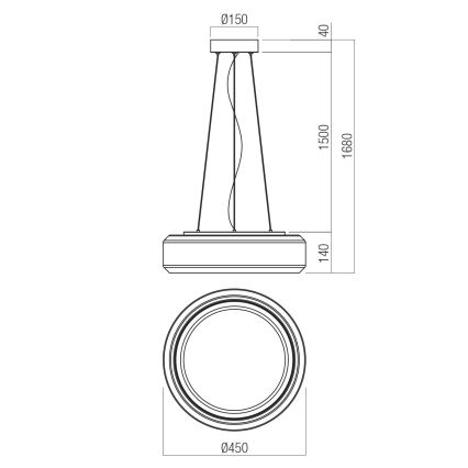 Redo 01-3592 - Suspension filaire SOLERA LED/36W/230V d. 45 cm CRI 93 3000/4000K gris