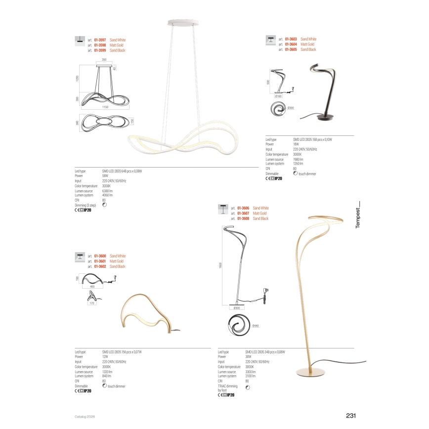 Redo 01-3598 - Suspension LED dimmable sur câble TEMPEST LED/58W/230V dorée