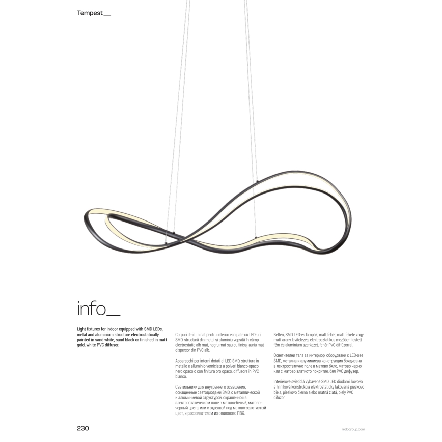 Redo 01-3598 - TEMPEST dimbare LED-hanglamp aan kabel LED/58W/230V goudkleurig