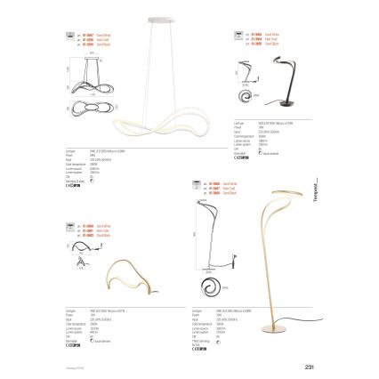 Redo 01-3598 - TEMPEST dimbare LED-hanglamp aan kabel LED/58W/230V goudkleurig