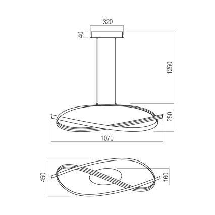 Redo 01-3616 - Suspension LED dimmable sur câble IMPULS LED/38W/230V dorée