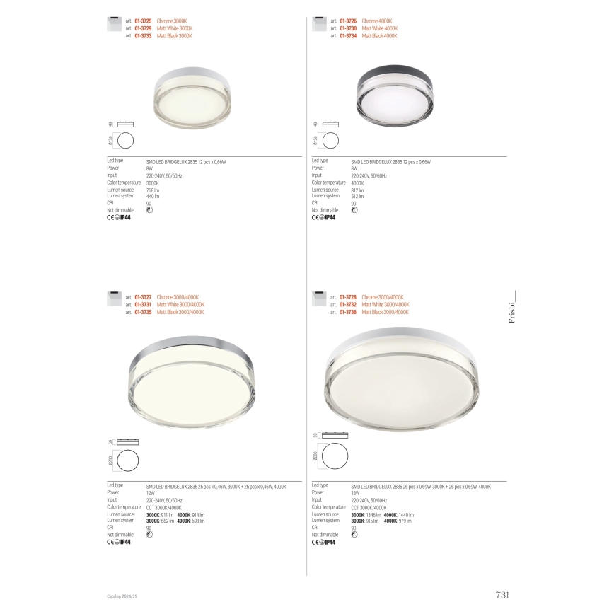 Redo 01-3729 - LED Badkamer plafondlamp FRISBI LED/8W/230V diameter 15 cm CRI 90 IP44 wit