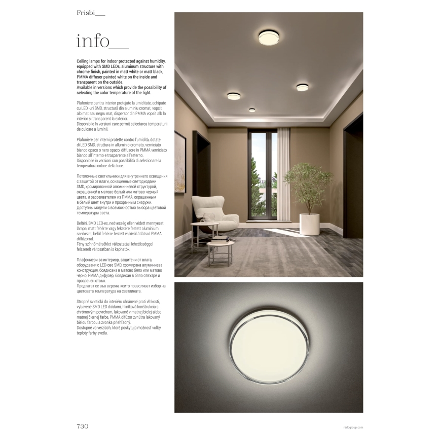 Redo 01-3733 - LED Badkamer plafondlamp FRISBI LED/8W/230V diameter 15 cm CRI 90 IP44 zwart